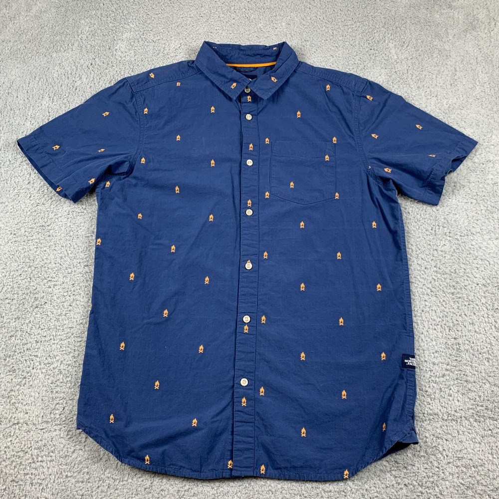 The North Face Campfire Shirt Mens Large Blue Outdoor Short Sleeve Button Down